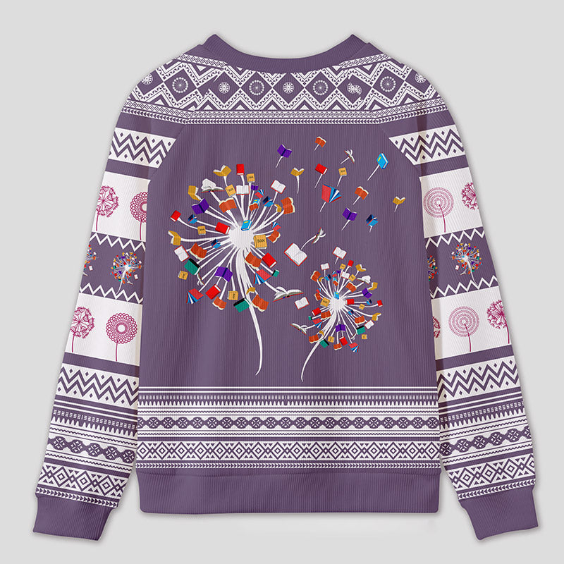 Personalized Rainbow Book Reimagined Dandelion Ugly Sweater Office Holiday Party Gift for Reading Enthusiasts