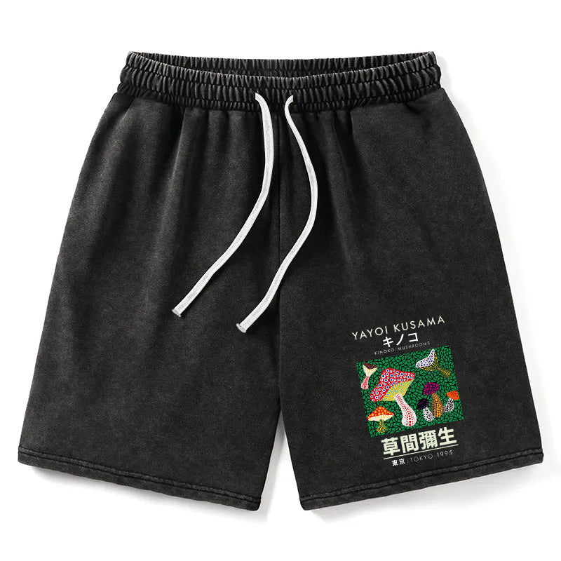 Animescollection Yayoi Kusama Spotted Mushroom Vintage Washed Shorts