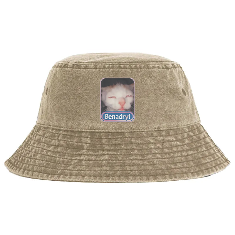 Animescollection Benadryl Meme Cat Washed Bucket Hat