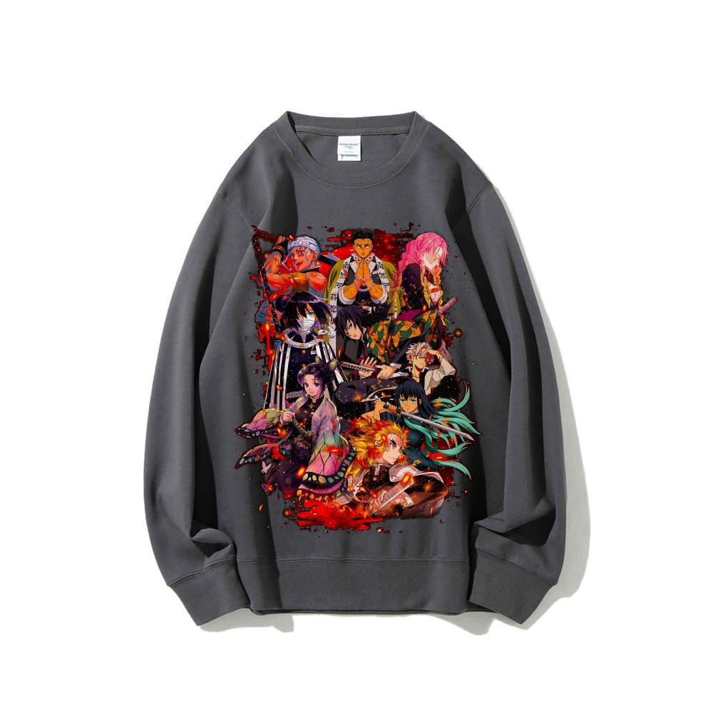 Demon Slayer Cotton Unisex Embroidered Crewneck Anime Sweatshirt