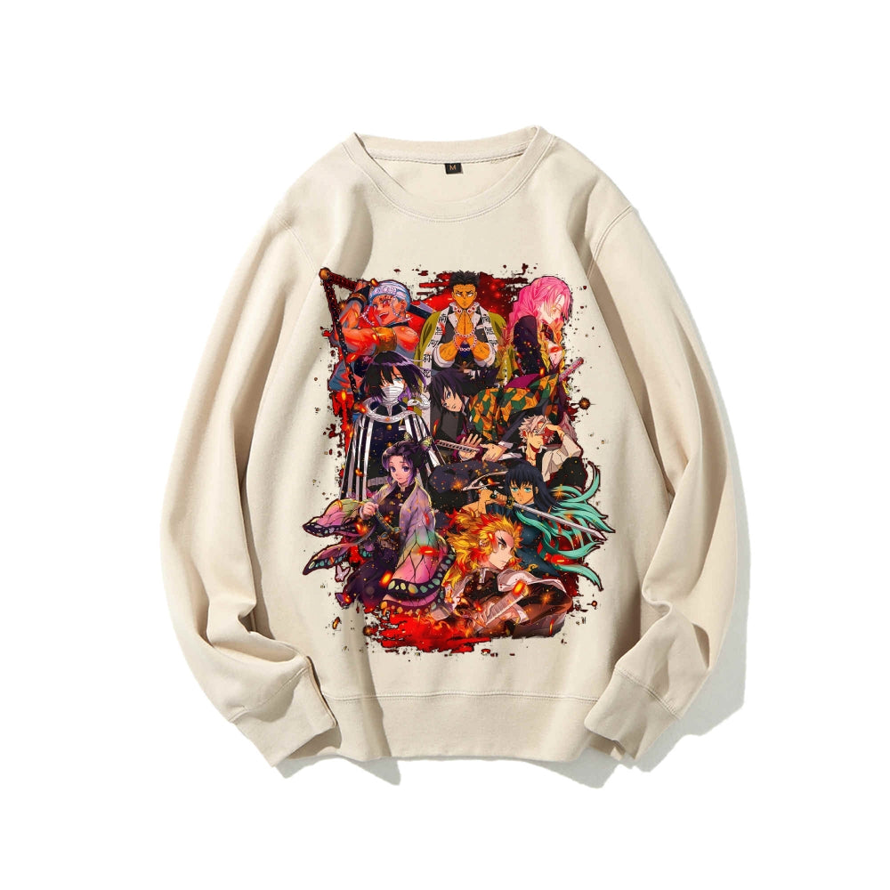Demon Slayer Cotton Unisex Embroidered Crewneck Anime Sweatshirt