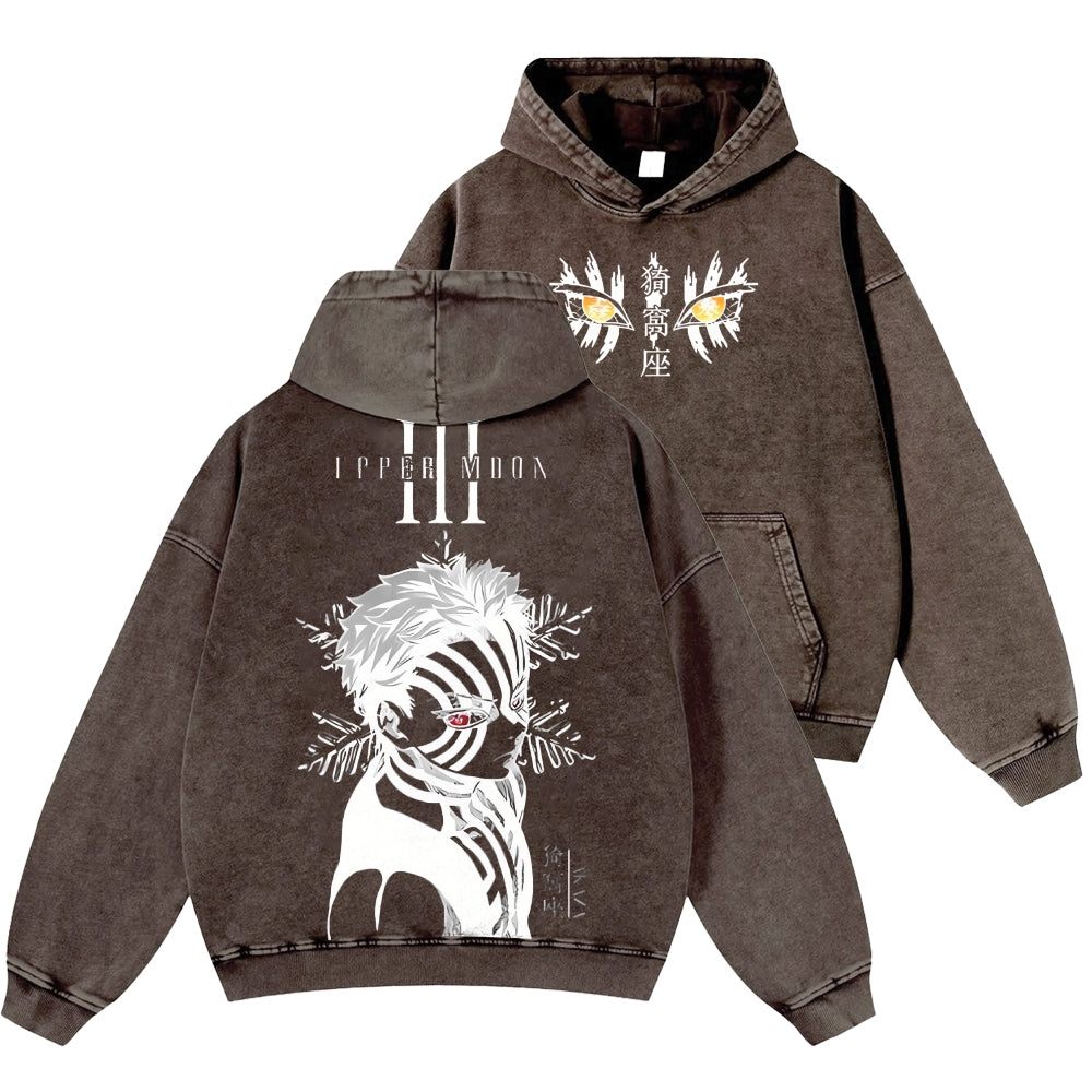 Unisex Casual Printed Double-sided Washed Hoodie Demon Slayer