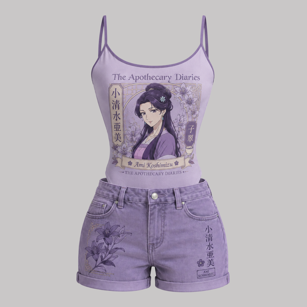 The Apothecary Diaries Bodysuit  & Stretch Denim Shorts Two-Piece Set