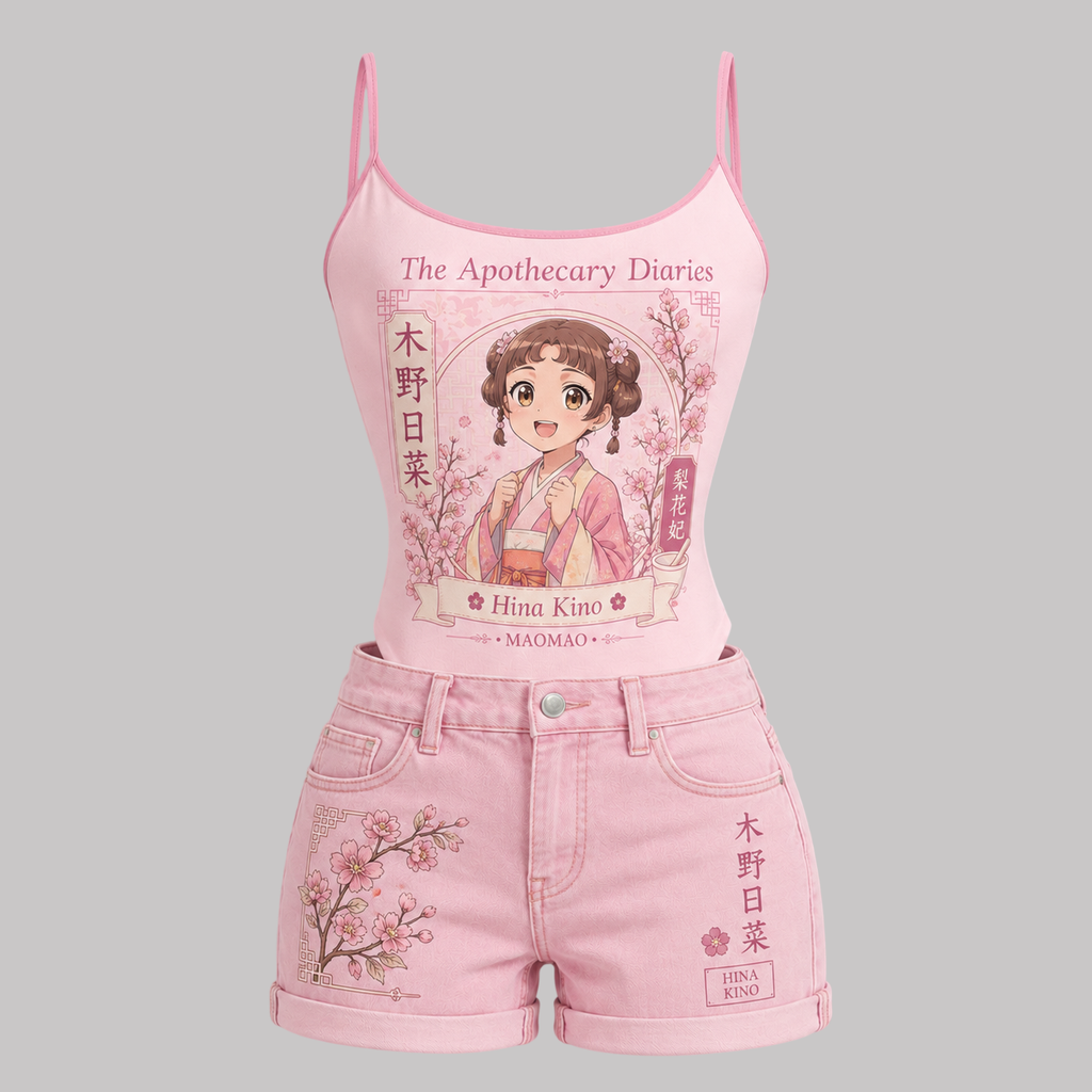 The Apothecary Diaries Bodysuit  & Stretch Denim Shorts Two-Piece Set