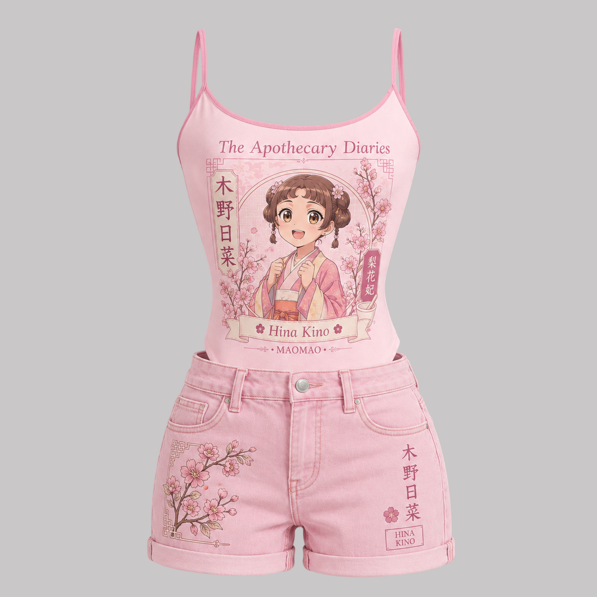The Apothecary Diaries Bodysuit  & Stretch Denim Shorts Two-Piece Set