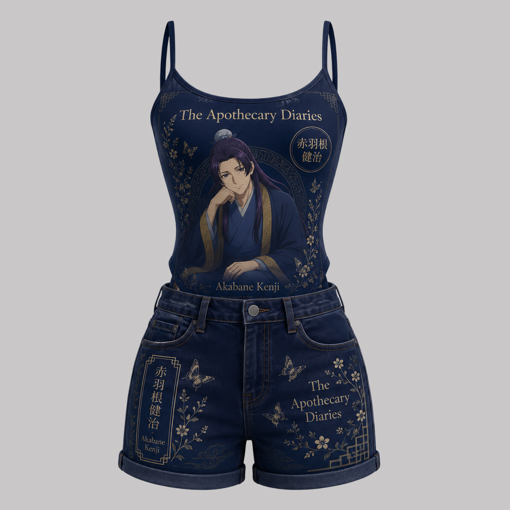 The Apothecary Diaries Bodysuit  & Stretch Denim Shorts Two-Piece Set