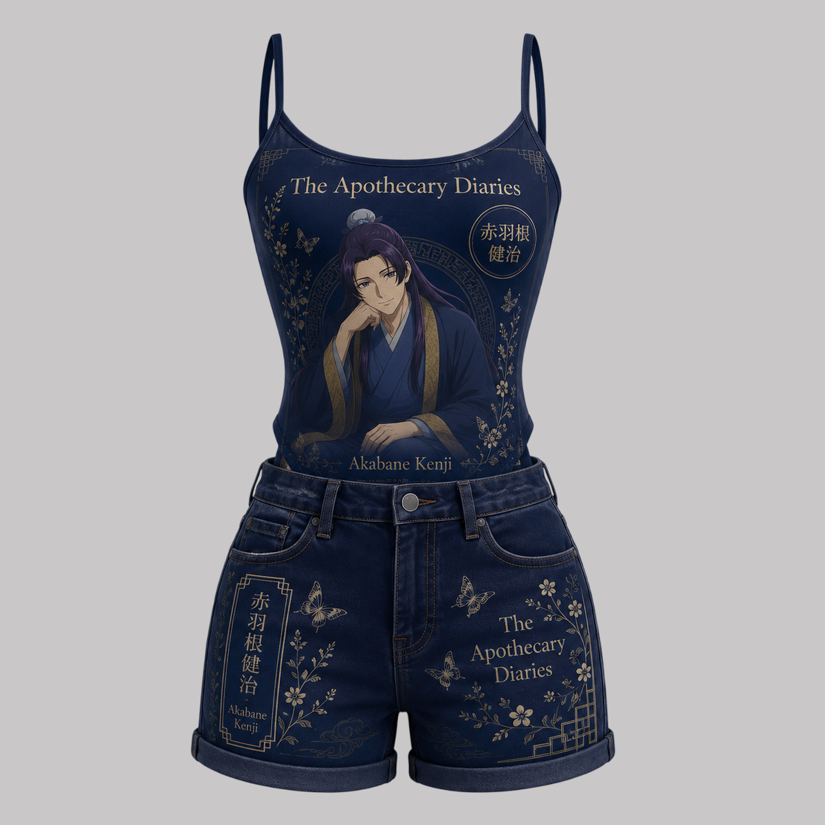 The Apothecary Diaries Bodysuit  & Stretch Denim Shorts Two-Piece Set