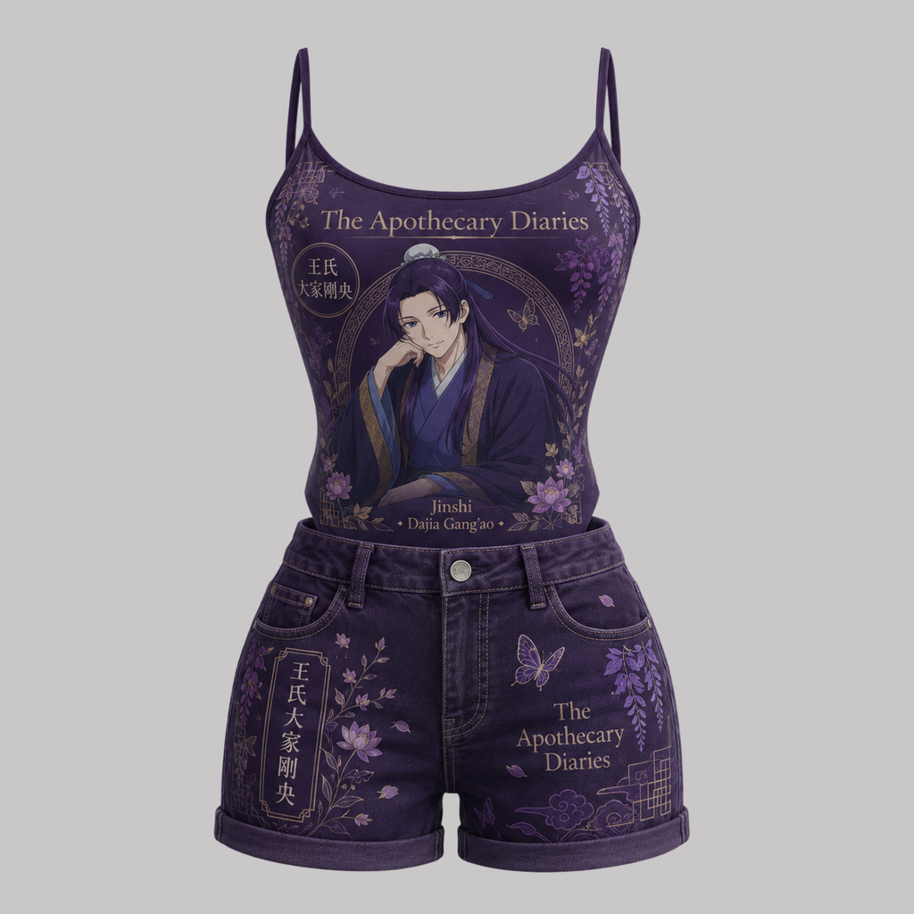 The Apothecary Diaries Bodysuit  & Stretch Denim Shorts Two-Piece Set