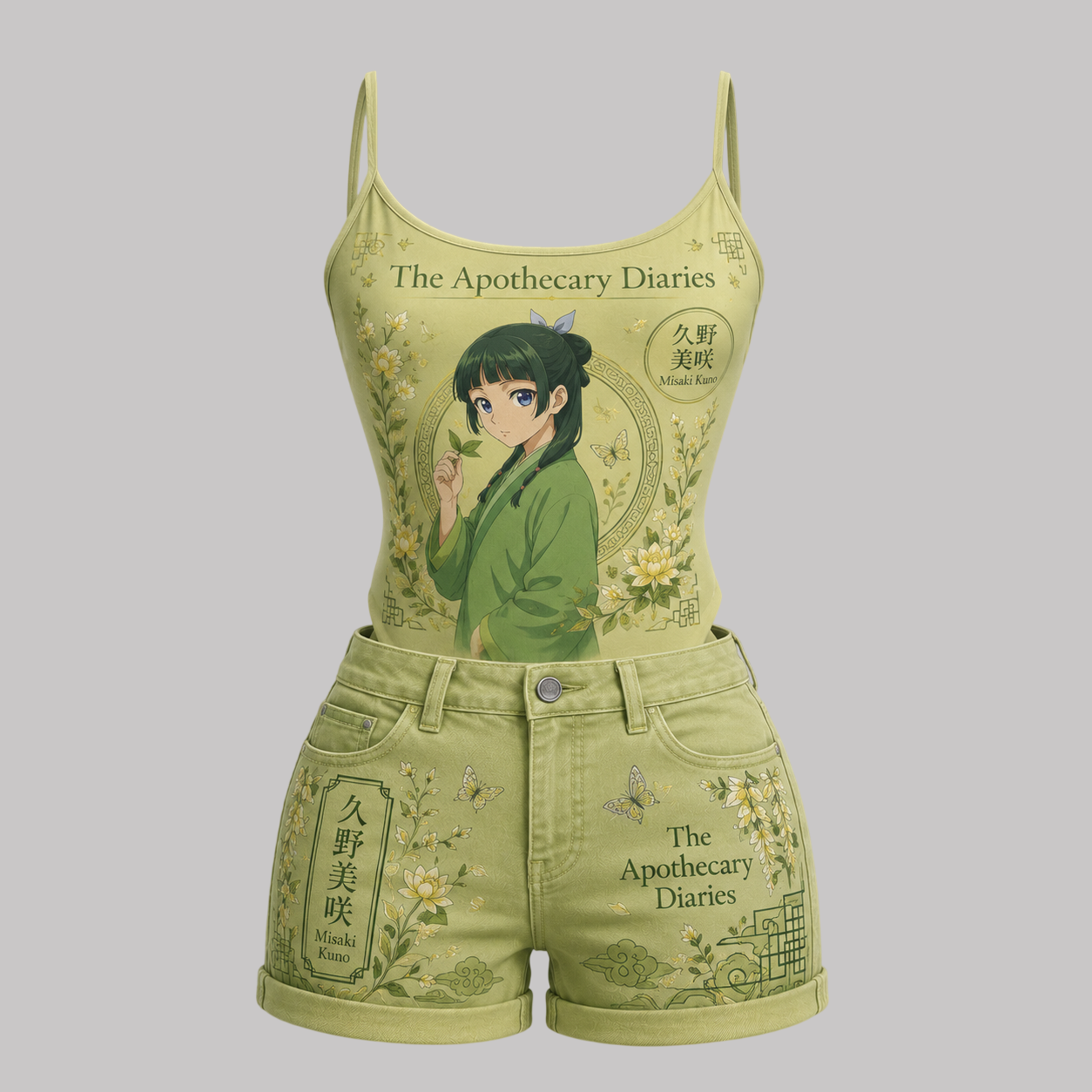 The Apothecary Diaries Bodysuit  & Stretch Denim Shorts Two-Piece Set