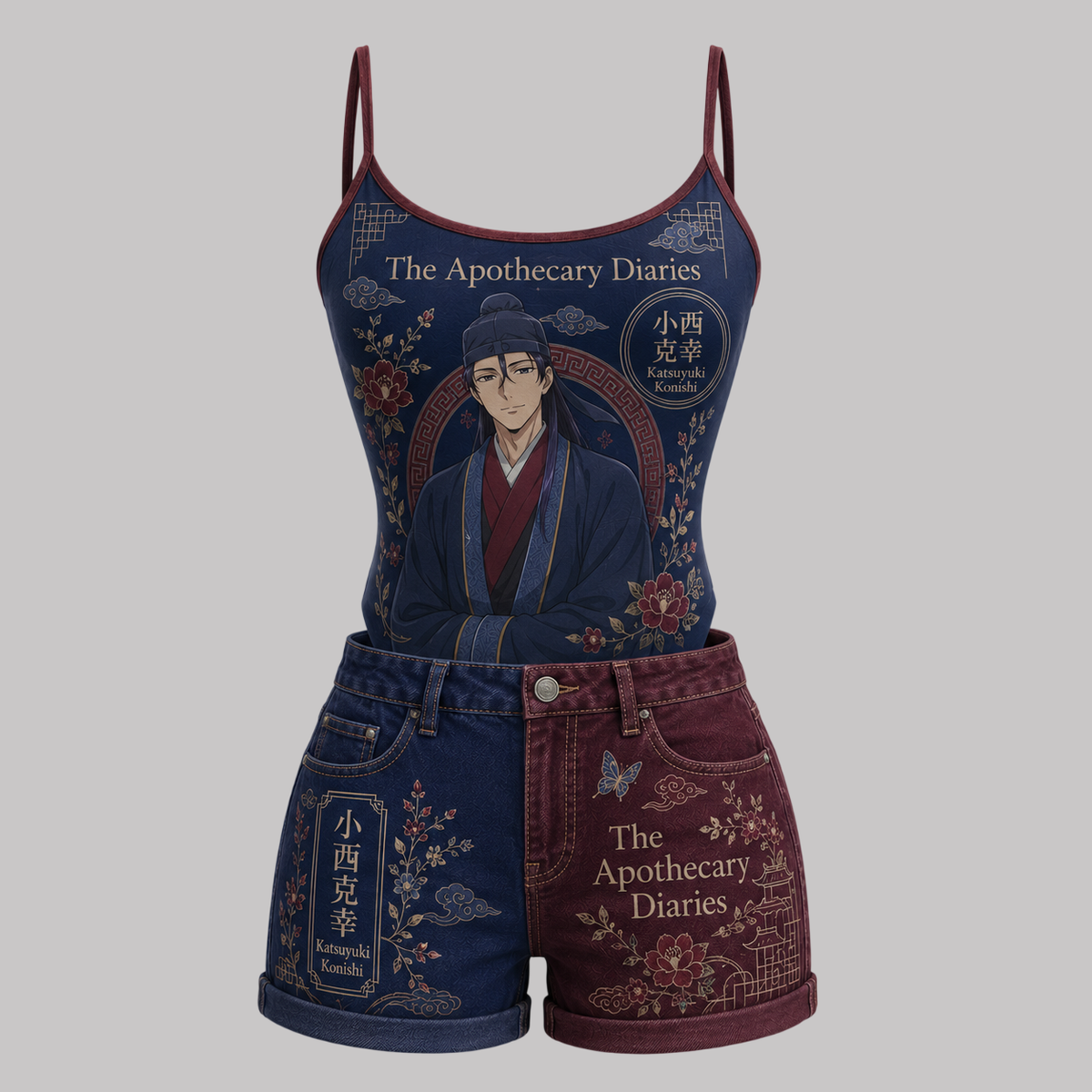 The Apothecary Diaries Bodysuit  & Stretch Denim Shorts Two-Piece Set