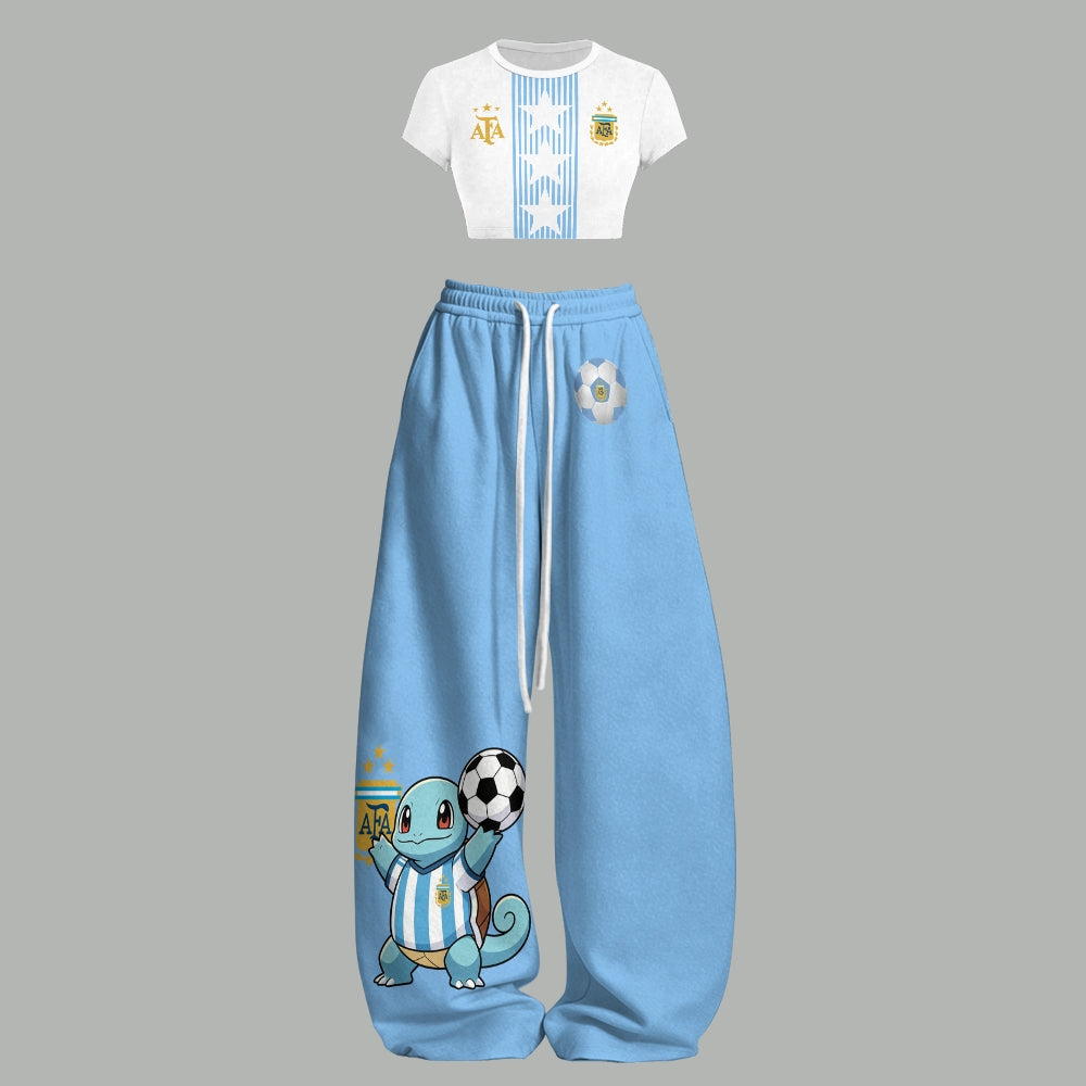Argentina Football Women T-Shirt  & Elasticated Trousers Two-Piece Set