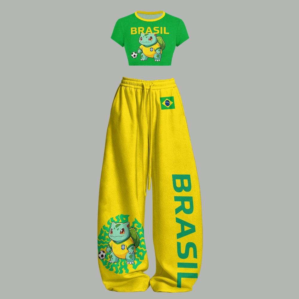 Brazil Football  Women T-Shirt  & Elasticated Trousers Two-Piece Set