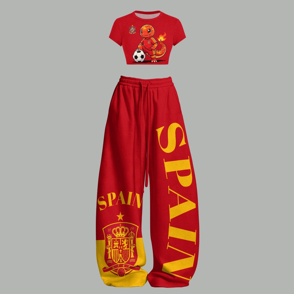 Spain Football Women T-Shirt  & Elasticated Trousers Two-Piece Set