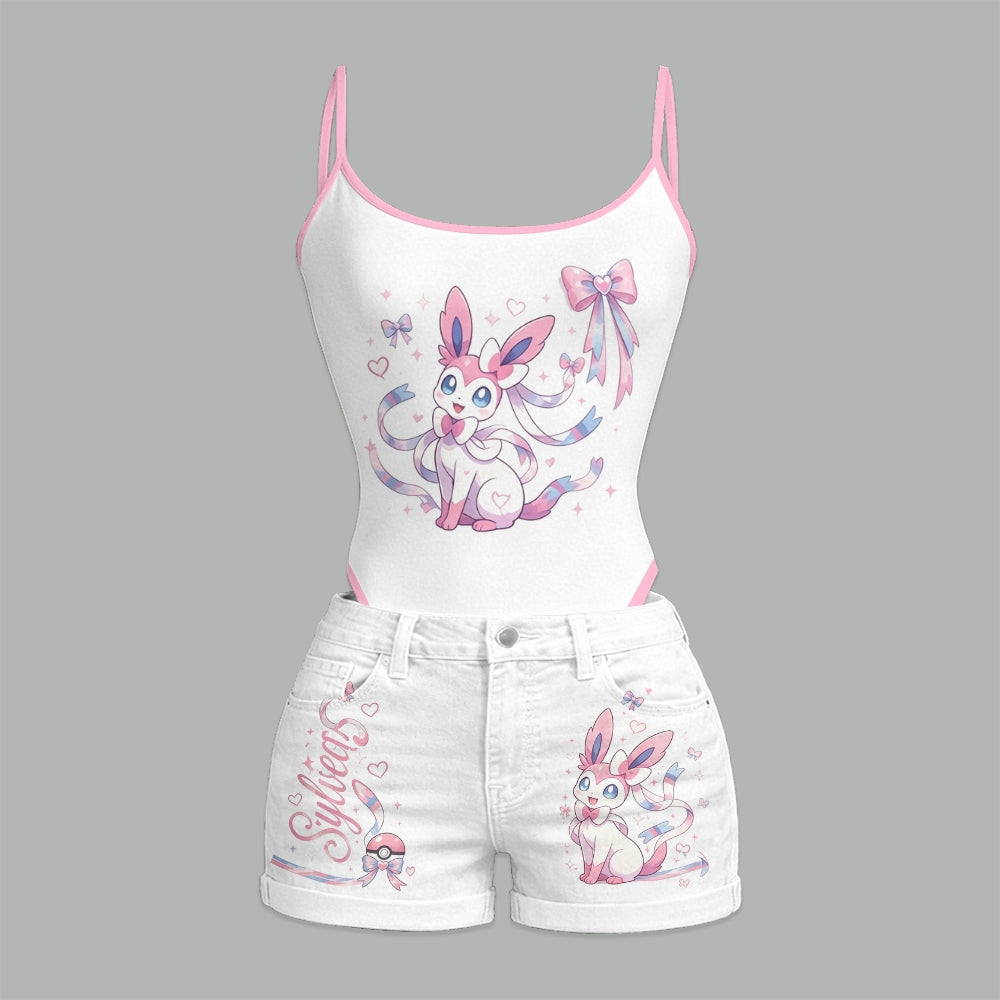 Pokémon Bodysuit & Stretch Denim Shorts Two-Piece Set