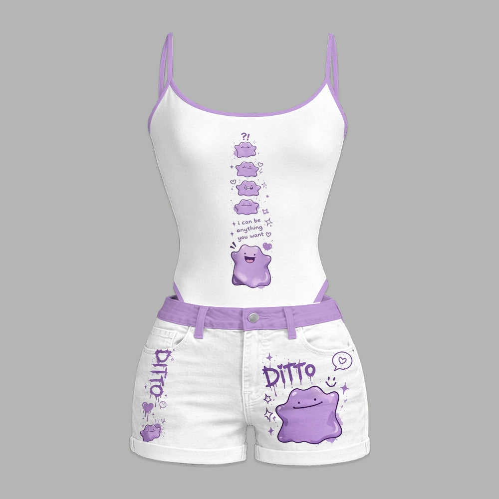 Pokémon Bodysuit & Stretch Denim Shorts Two-Piece Set