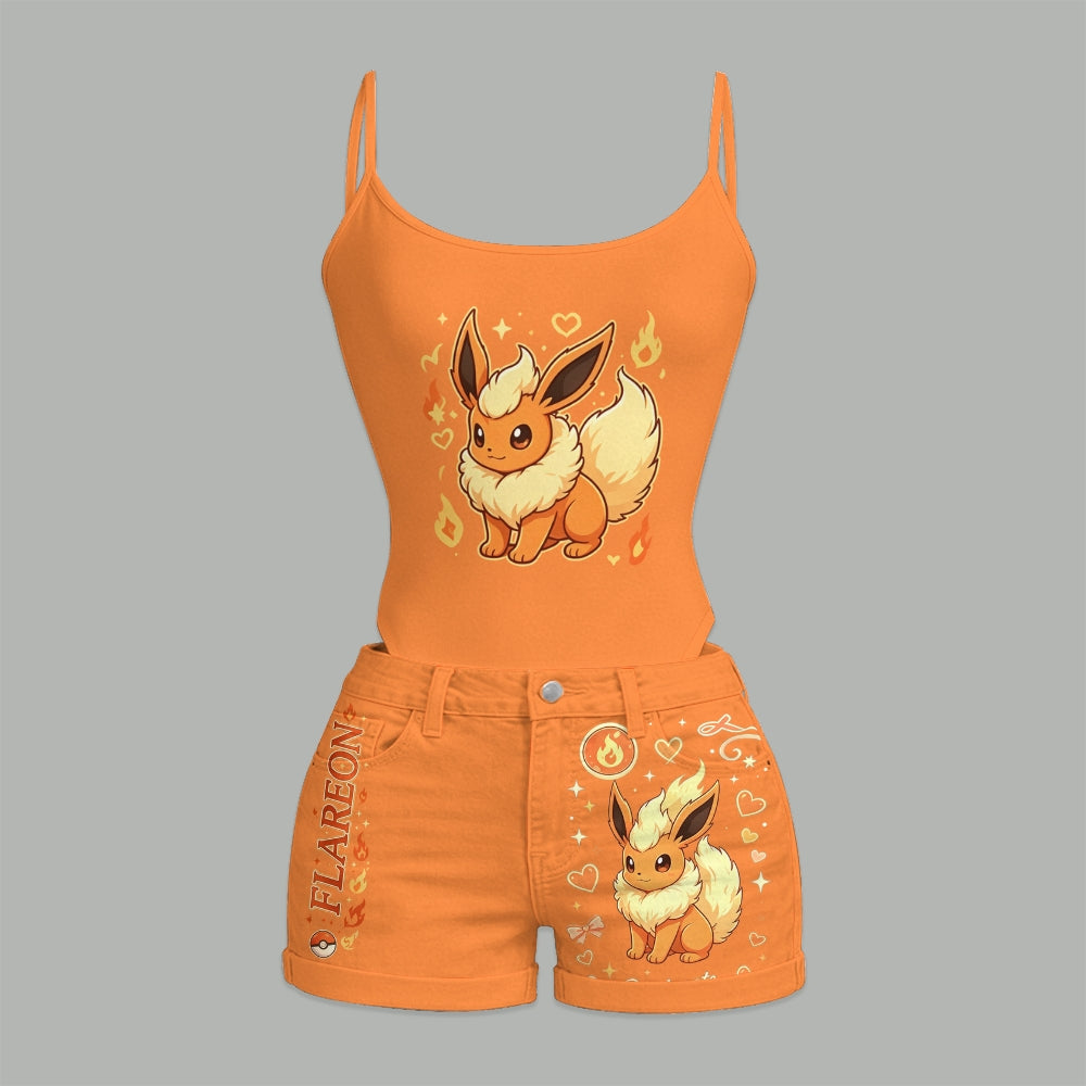 Pokémon Bodysuit & Stretch Denim Shorts Two-Piece Set