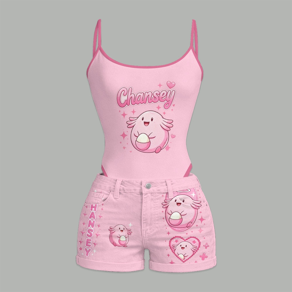 Pokémon Bodysuit & Stretch Denim Shorts Two-Piece Set
