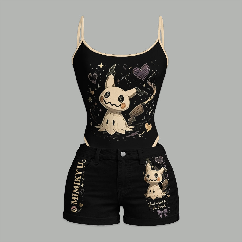 Pokémon Bodysuit & Stretch Denim Shorts Two-Piece Set