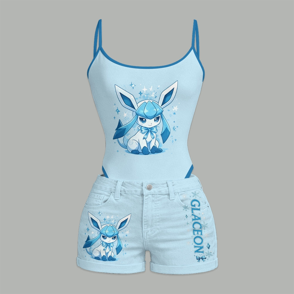 Pokémon Bodysuit & Stretch Denim Shorts Two-Piece Set