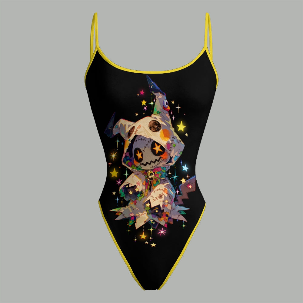 "Pokémon" Bodysuit  & Stretch Black Denim Shorts Two-Piece Set
