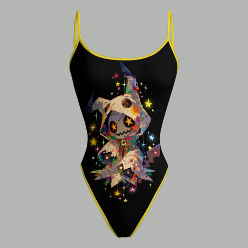 "Pokémon" Bodysuit  & Stretch Black Denim Shorts Two-Piece Set