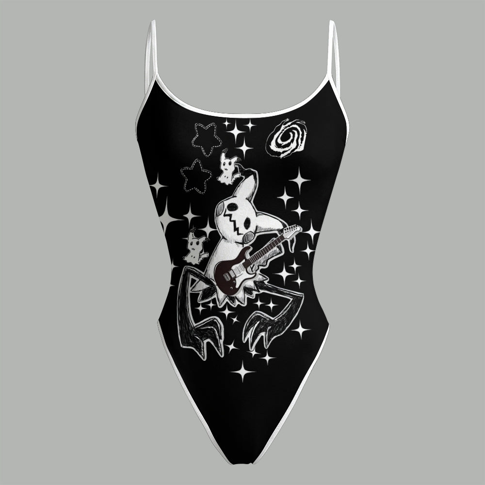 "Pokémon" Bodysuit  & Stretch Black Denim Shorts Two-Piece Set