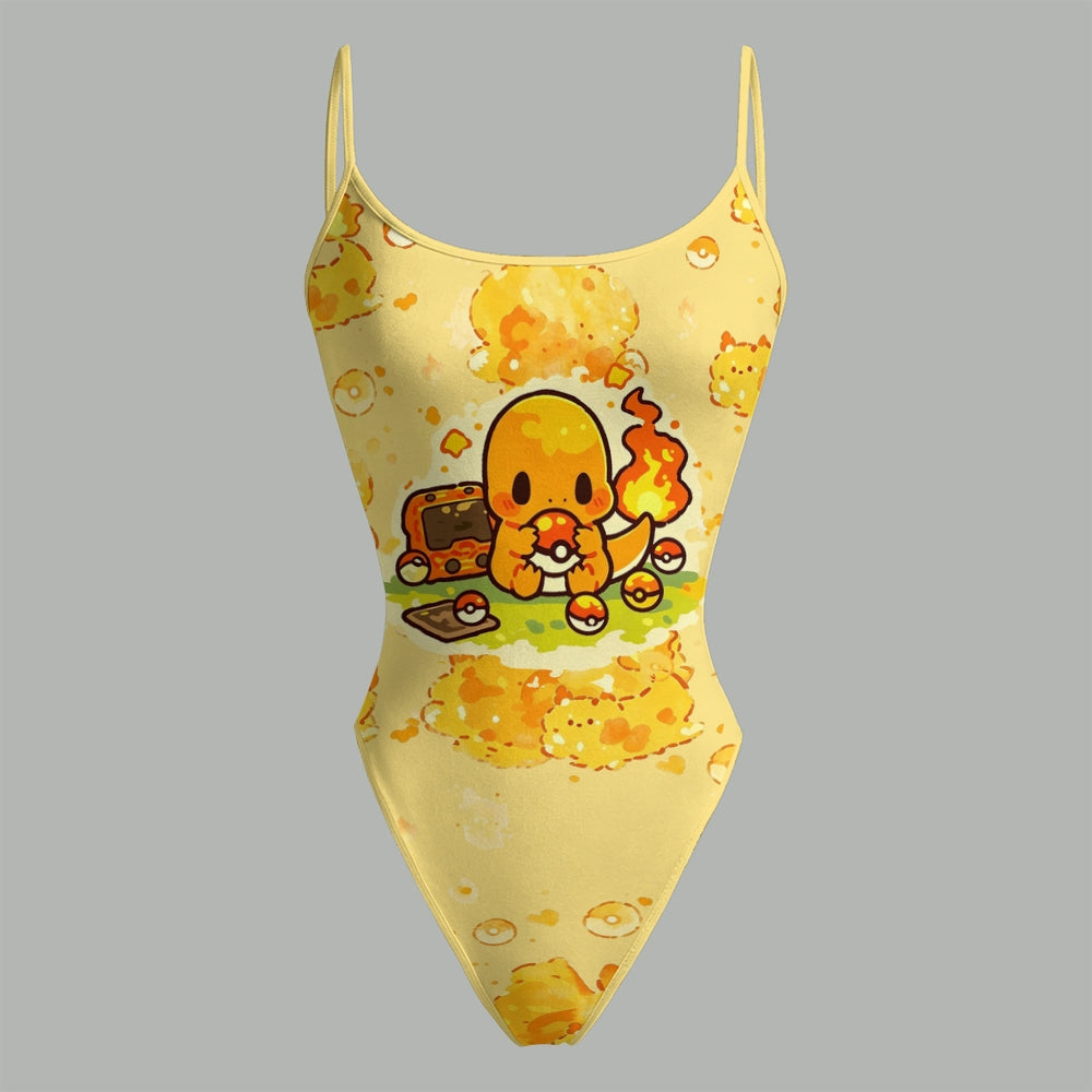 "Pokémon" Bodysuit  & Stretch Black Denim Shorts Two-Piece Set