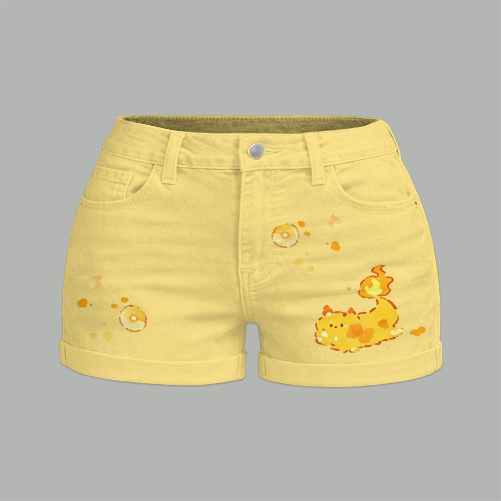 "Pokémon" Bodysuit  & Stretch Black Denim Shorts Two-Piece Set