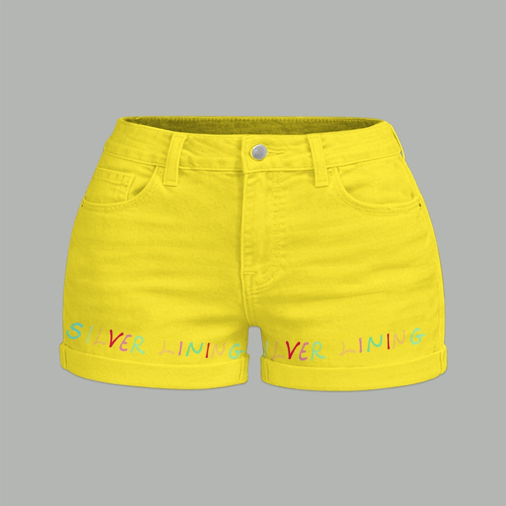 "Adventure Time" Bodysuit  & Stretch Black Denim Shorts Two-Piece Set