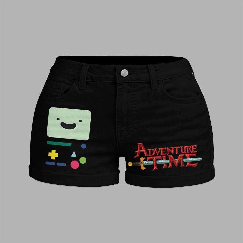 "Adventure Time" Bodysuit  & Stretch Black Denim Shorts Two-Piece Set