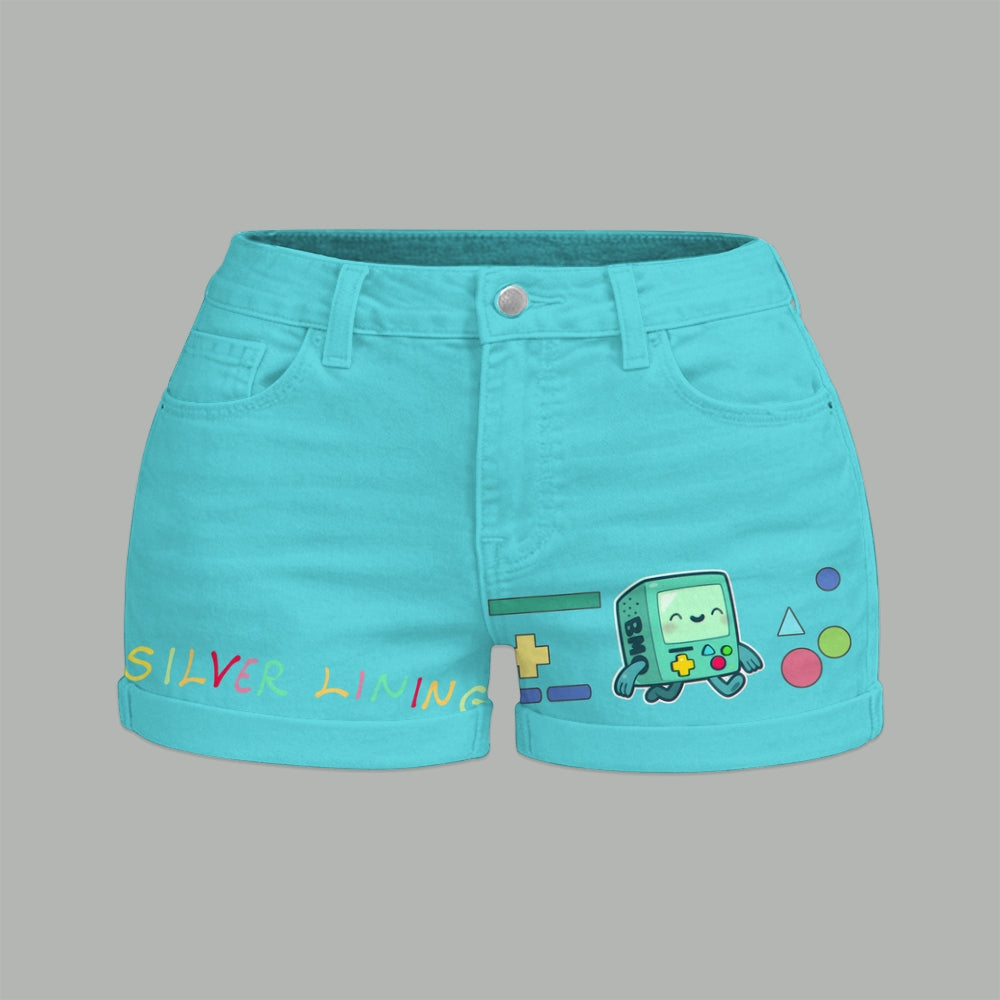 "Adventure Time" Bodysuit  & Stretch Black Denim Shorts Two-Piece Set