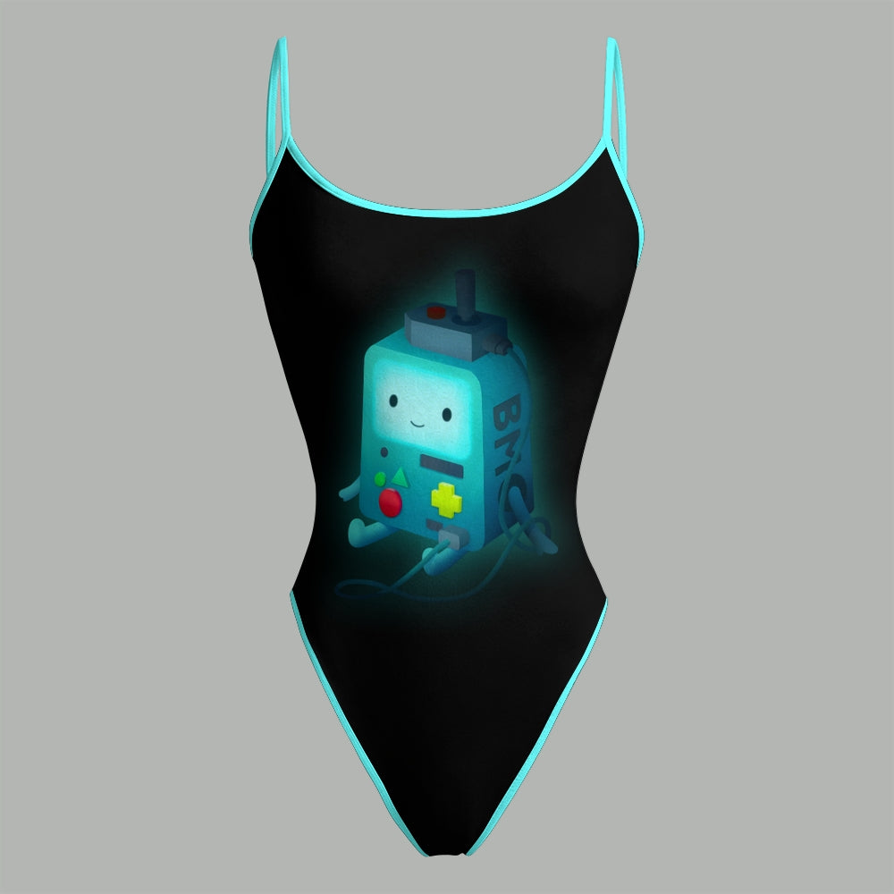 "Adventure Time" Bodysuit  & Stretch Black Denim Shorts Two-Piece Set