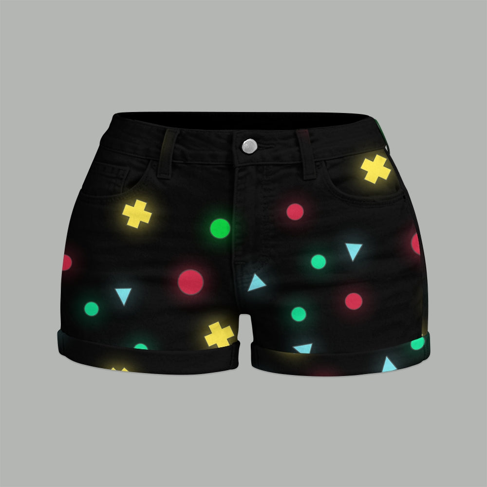 "Adventure Time" Bodysuit  & Stretch Black Denim Shorts Two-Piece Set