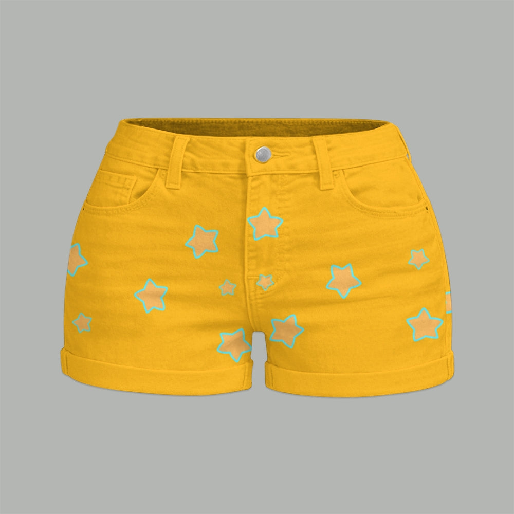 "Adventure Time" Bodysuit  & Stretch Black Denim Shorts Two-Piece Set
