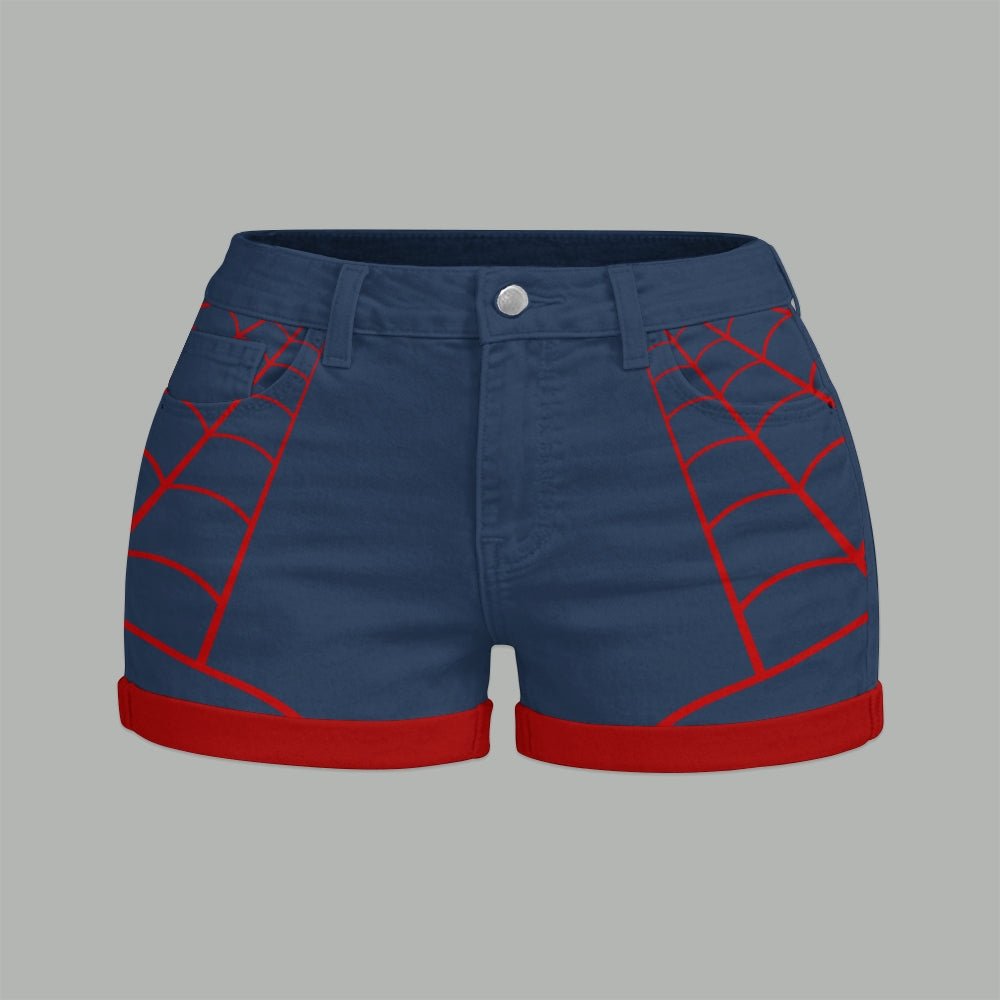 Spider-Man Bodysuit  & Stretch Black Denim Shorts Two-Piece Set