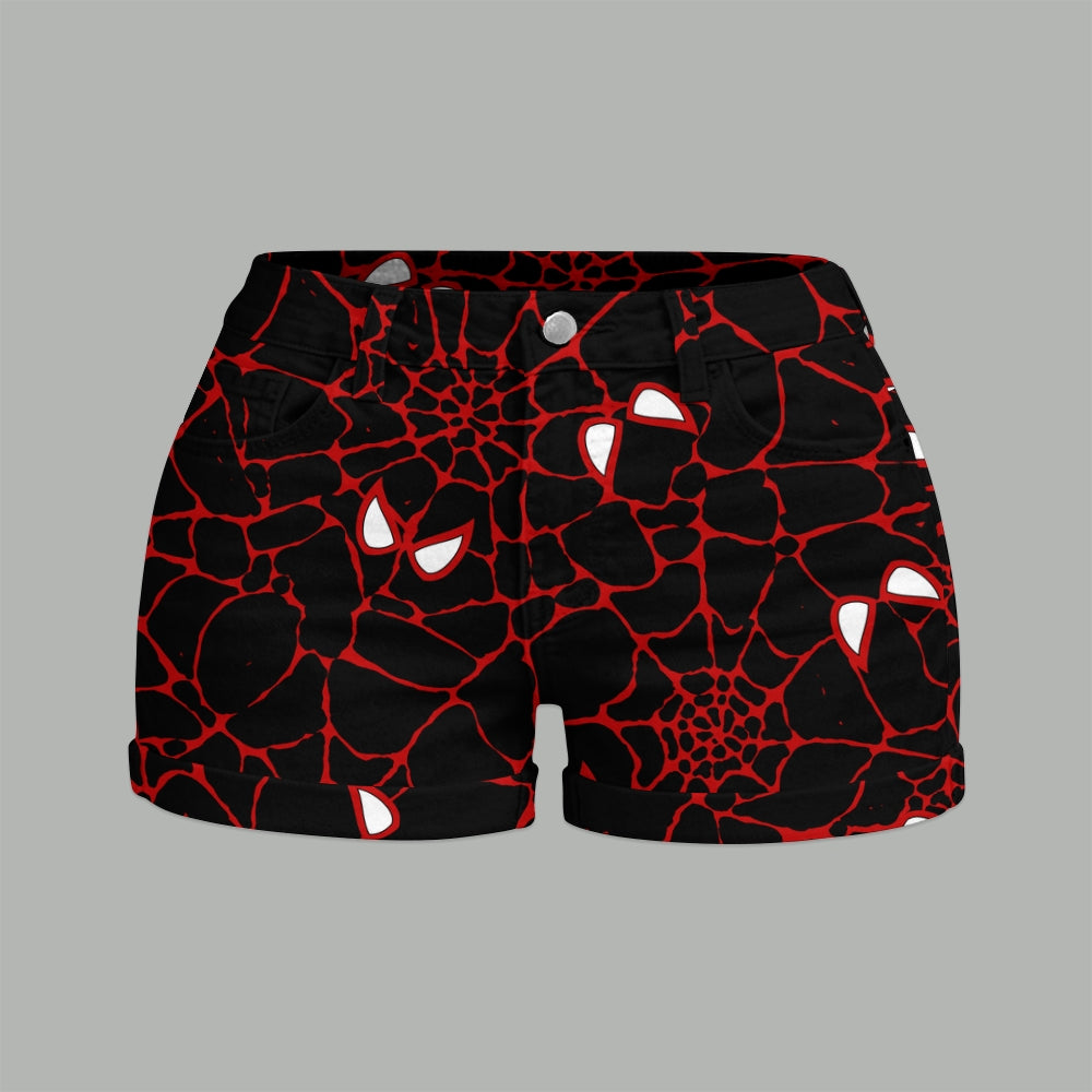 Spider-Man Bodysuit  & Stretch Black Denim Shorts Two-Piece Set