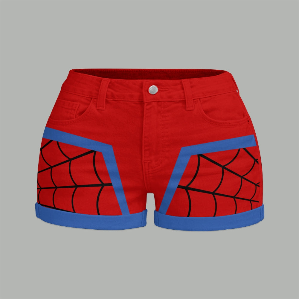 Spider-Man Bodysuit  & Stretch Black Denim Shorts Two-Piece Set