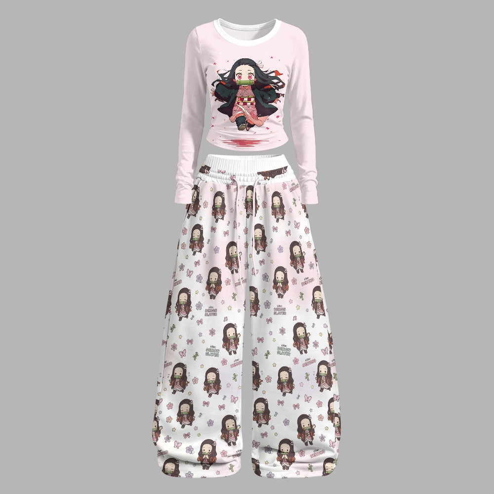 "Demon Slayerx" Long-Sleeved Double-Layer Stretch Pants Set