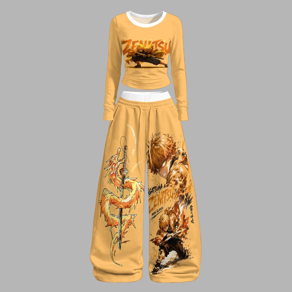 "Demon Slayerx" Long-Sleeved Double-Layer Stretch Pants Set