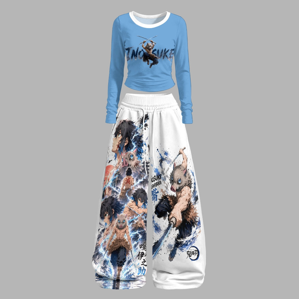 "Demon Slayerx" Long-Sleeved Double-Layer Stretch Pants Set