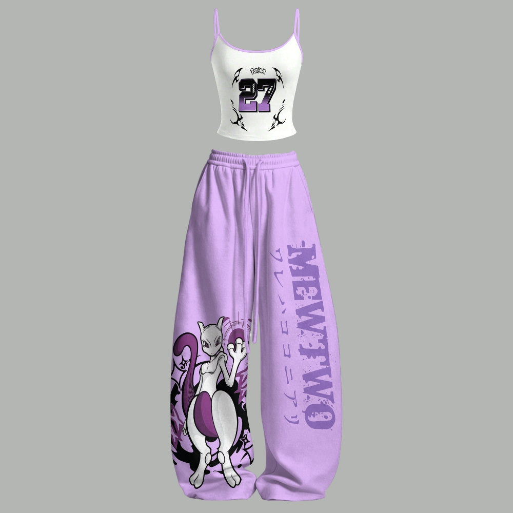 Anime Pokémon Top & Elasticated Trousers Two-Piece Set