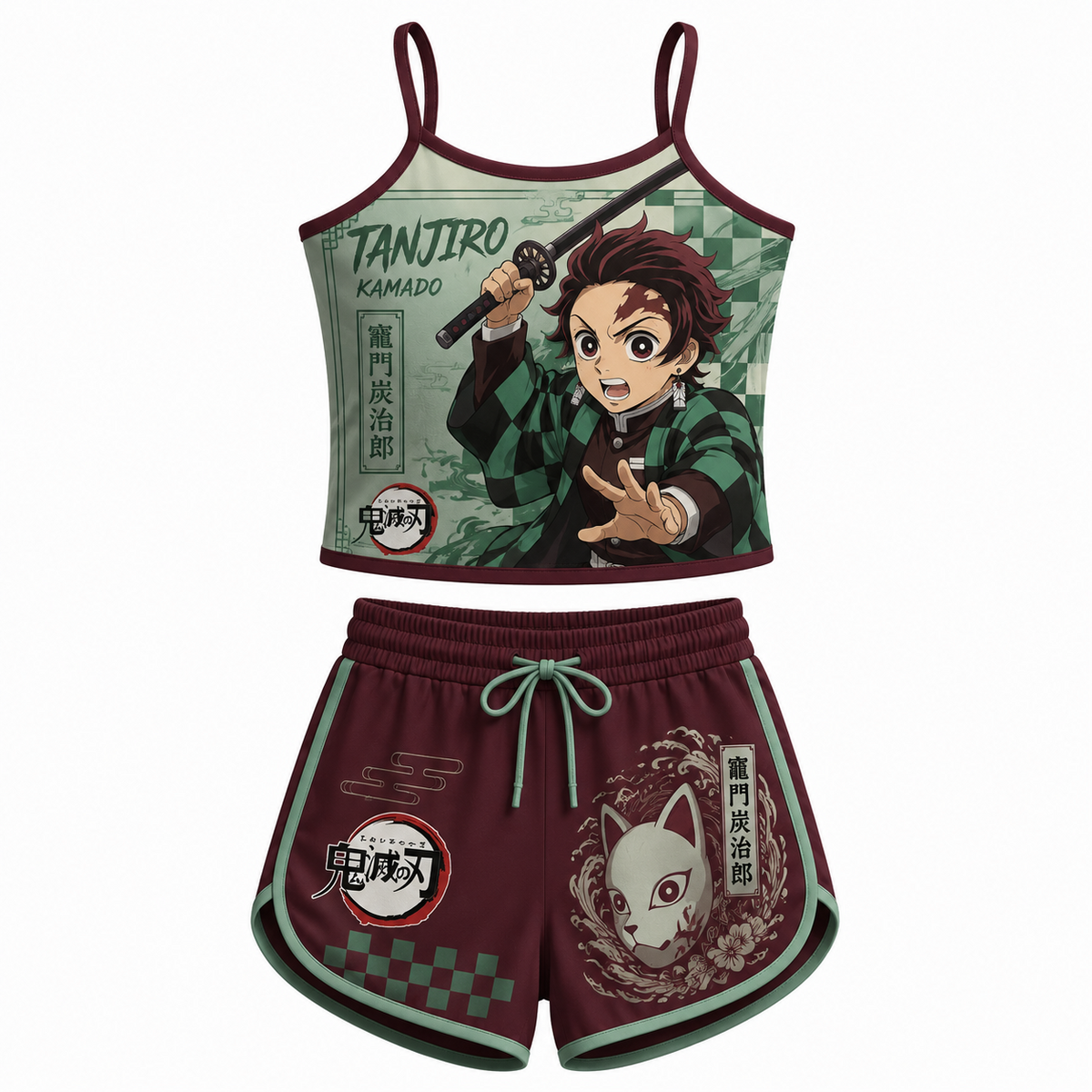"Demon Slayer" Anime Shorts and Crop Top Set