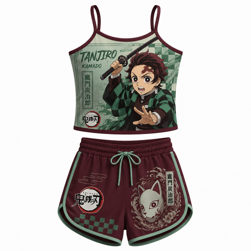 "Demon Slayer" Anime Shorts and Crop Top Set