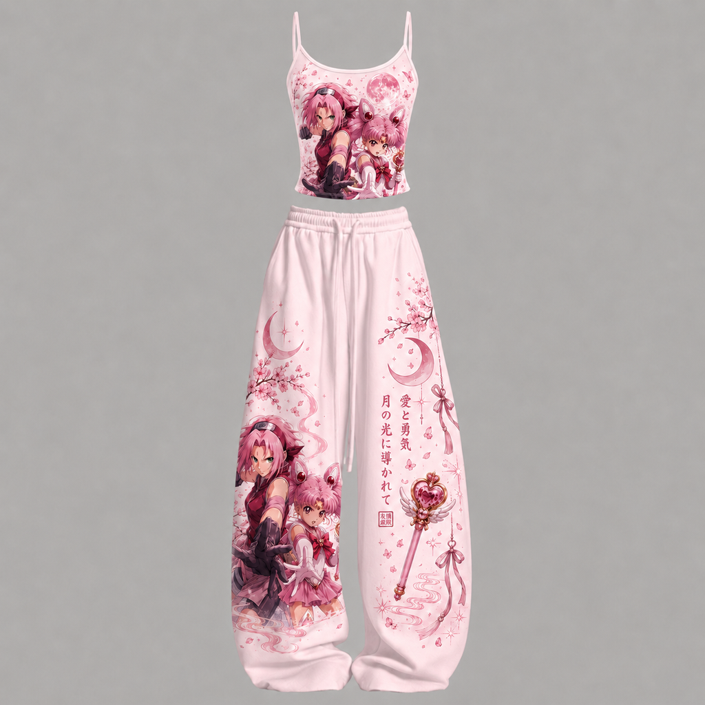 Naruto x Sailor Moon Top & Elasticated Trousers Two-Piece Set