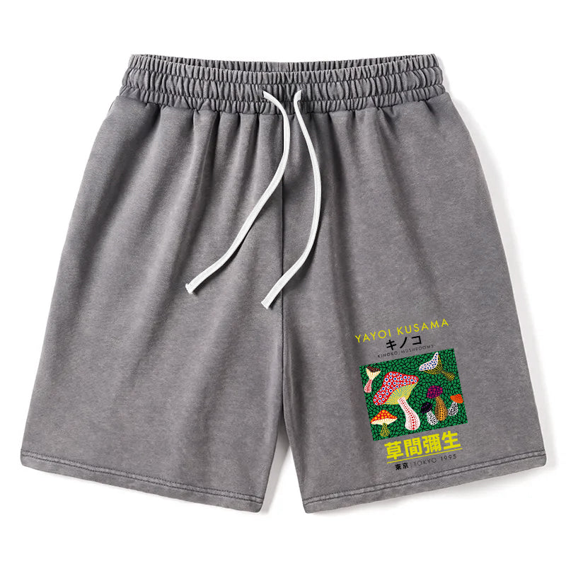 Animescollection Yayoi Kusama Spotted Mushroom Vintage Washed Shorts