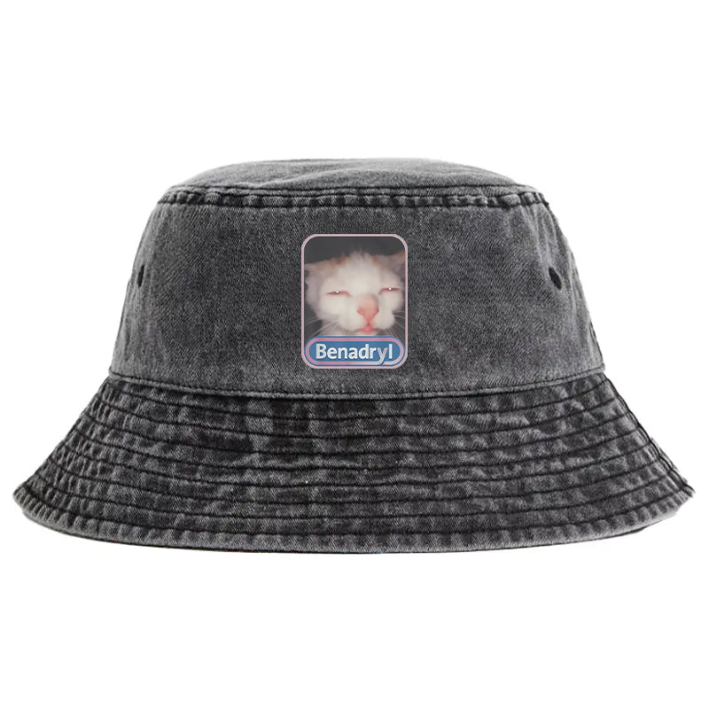 Animescollection Benadryl Meme Cat Washed Bucket Hat