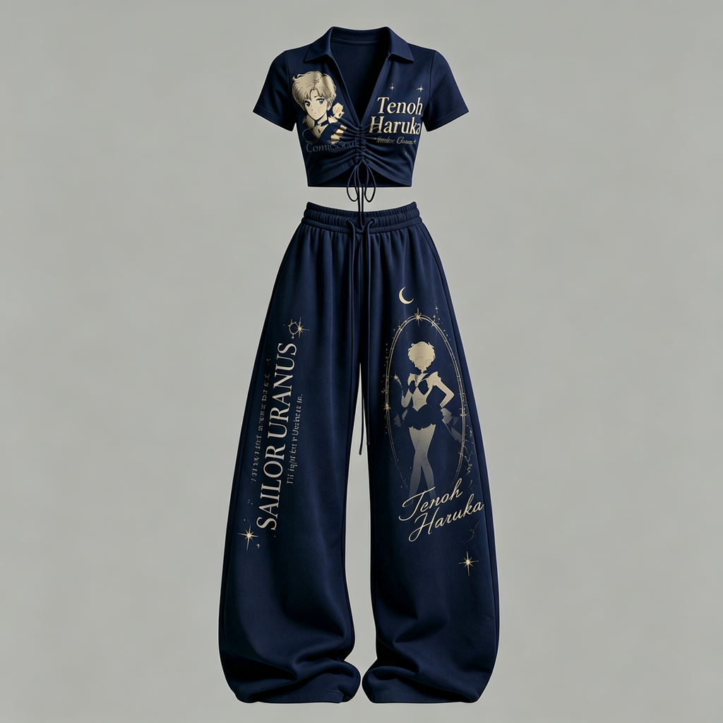 Sailor Moon Drawstring Short Sleeve Top & Long Pants Two-Piece Set