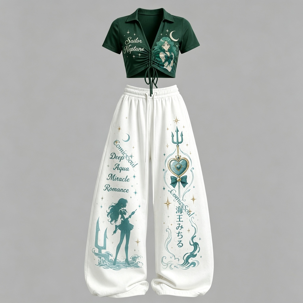 Sailor Moon Drawstring Short Sleeve Top & Long Pants Two-Piece Set