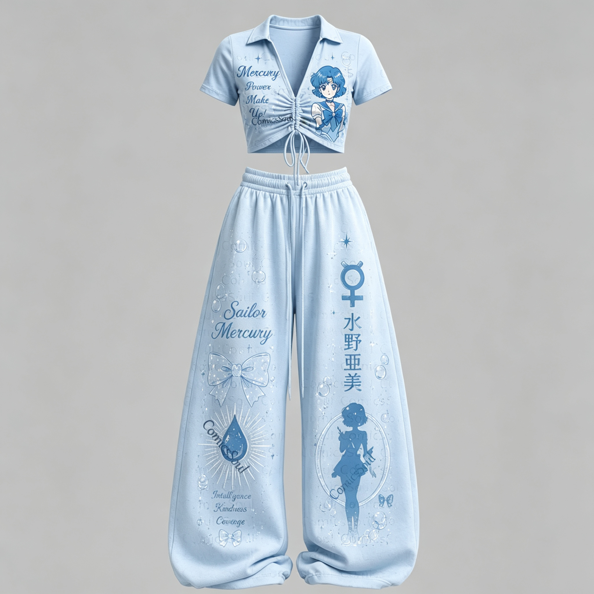 Sailor Moon Drawstring Short Sleeve Top & Long Pants Two-Piece Set