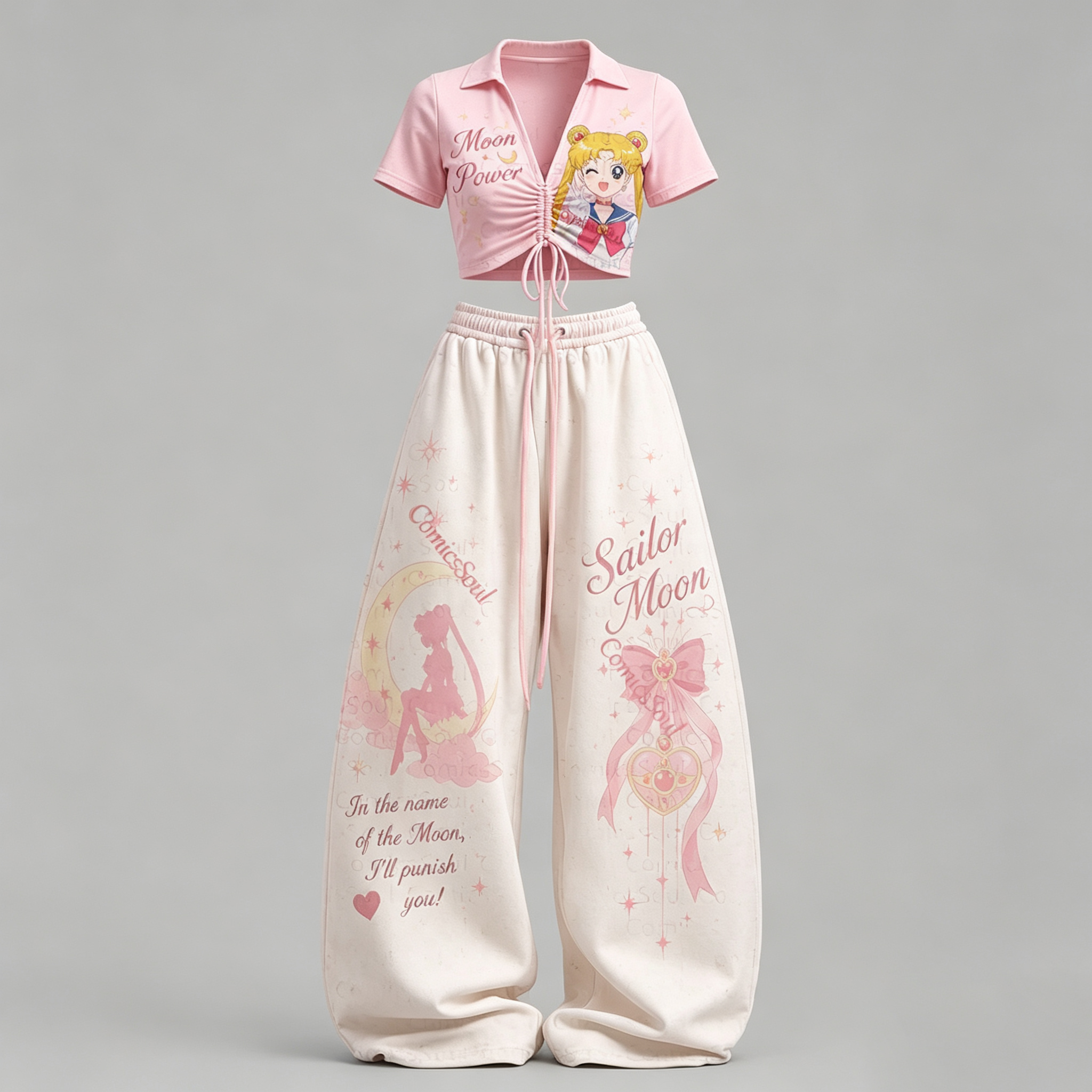 Sailor Moon Drawstring Short Sleeve Top & Long Pants Two-Piece Set